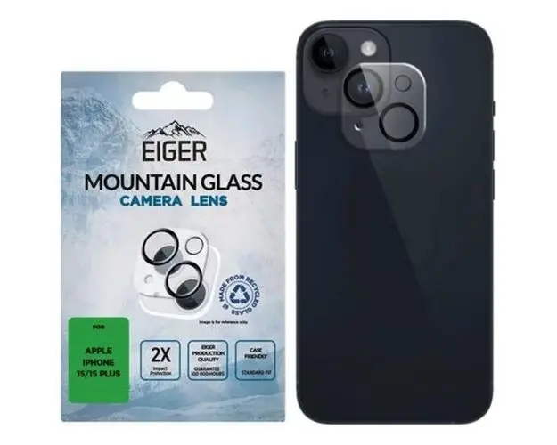 Folie de protectie Eiger 3D Mountain Glass Clear Sticla pentru Camera iPhone 15 / 15 Plus (Transparent)
