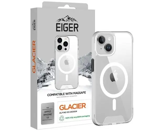 Husa Eiger Glacier Magsafe Case compatibila cu iPhone 15, Transparent