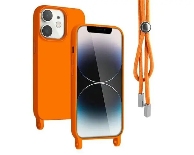 Husa Lemontti Silicon cu Snur compatibila cu iPhone 12 / 12 Pro Portocaliu, protectie 360, material fin, captusit cu microfibra