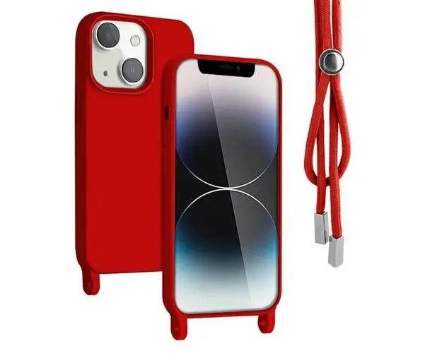 Husa Lemontti Silicon cu Snur compatibila cu iPhone 14 Rosu, protectie 360, material fin, captusit cu microfibra