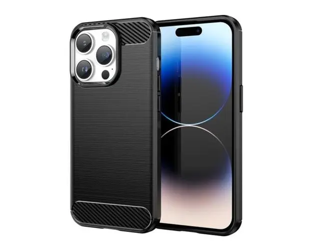 Husa Lemontti Carbon Case Flexible compatibila cu iPhone 14 Pro, Negru