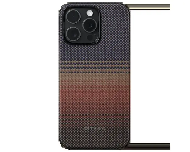 Husa Protectie Spate MagEZ 5 Pitaka din fibra de aramida pentru Apple iPhone 15 Pro Max, Magsafe, 600D, Slim (Albastru/Rosu)