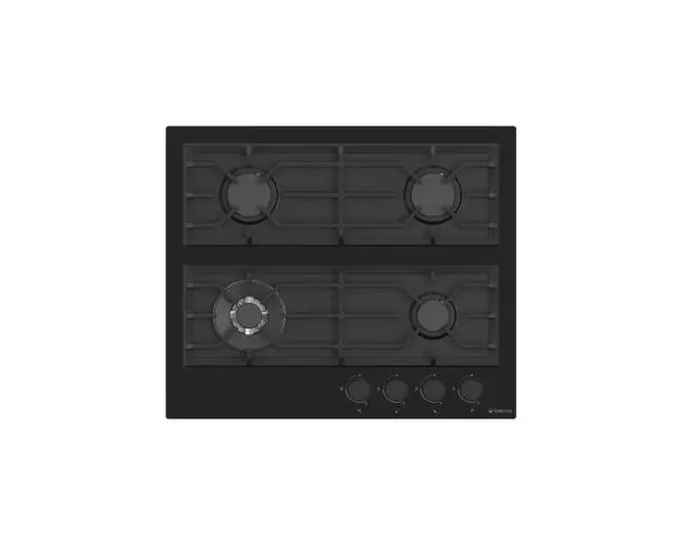 Plita gaz incorporabila Studio Casa Rialto Black, 60 cm, 4 arzatoare gaz, Wok, Aprindere electrica, Gratare fonta, Valve de siguranta, Sticla (Negru)