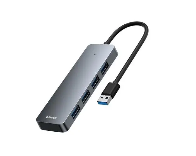 Hub USB Baseus UltraJoy Lite, USB-A , 4x USB-A 3.0, 5Gbps, cu cablu de 15 cm (Gri)
