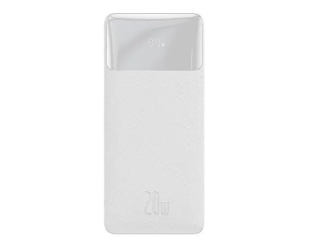 Acumulator extern Baseus Bipow Digital Display, 20.000 mAh, 20W, 2x USB-A, 1x USB-C PD, cablu USB-A la microUSB inclus (Alb)