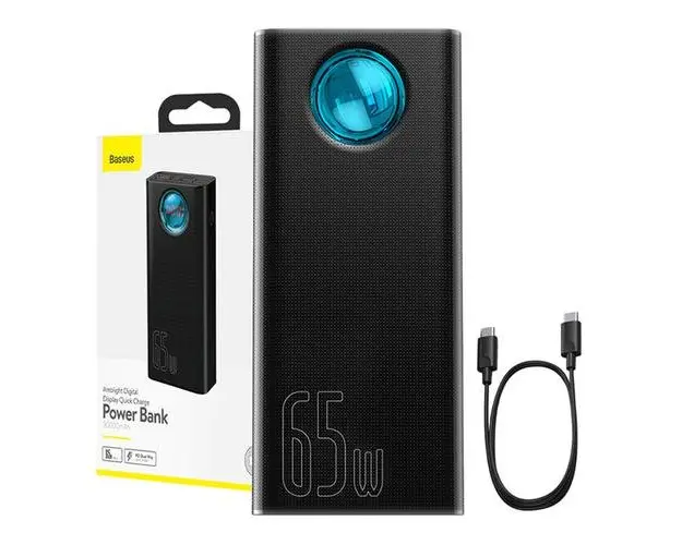 Acumulator extern Baseus Amblight Digital Display, 30.000 mAh, Incarcare rapida, cablu USB-C la USB-C inclus (Negru)