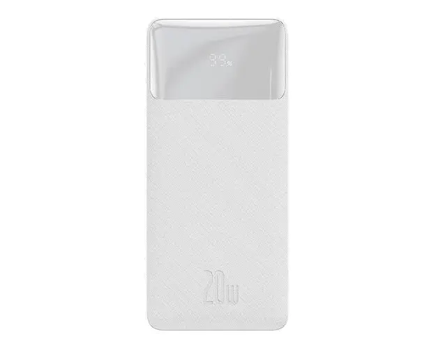 Acumulator extern Baseus Bipow Digital Display, 10.000 mAh, 20W, 2x USB-A, 1x USB-C PD, cablu USB-A la microUSB inclus (Alb)