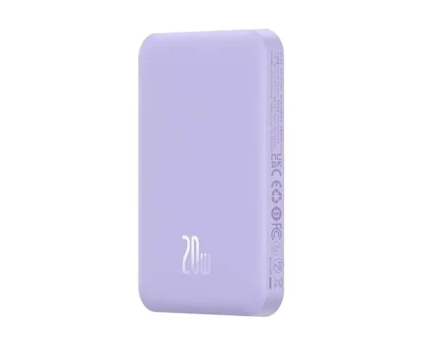 Acumulator extern Baseus Magnetic Mini Wireless, 5000 mAh, Incarcare rapida, 20W, cablu USB-C inclus (Violet)