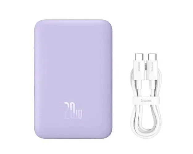 Acumulator extern Baseus Magnetic Mini Wireless, 10.000 mAh, Incarcare rapida, 20W, cablu USB-C inclus (Violet)