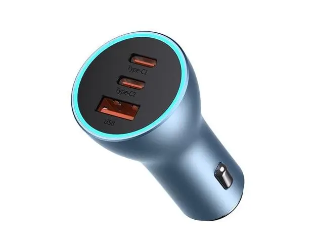 Incarcator auto Baseus Golden Contactor Pro USB-A + 2x USB-C 65W (Albastru)
