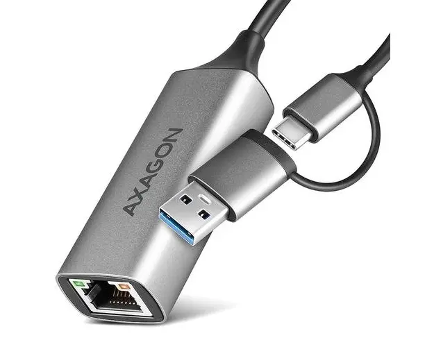 Adaptor placa de retea Axagon ADE-TXCA, USB 3.2 Gen 1, RJ-45 (Gri)
