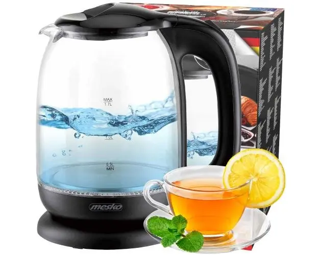 Fierbator apa Mesko MS1302B, Sticla/Plastic, 2200W, 1.7L (Negru)