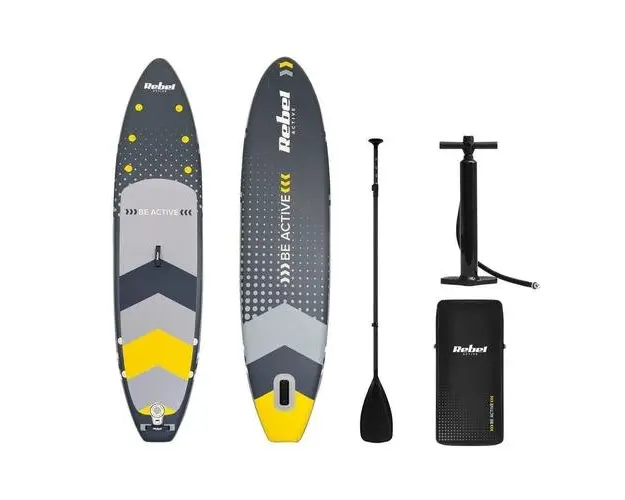 Set placa SUP gonflabila Rebel, Active, 350x80x15cm, Gri/Galben