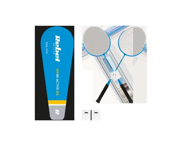 Set Badminton Rebel Active, 2 rachete, 2 fluturasi, husa pentru transport (Albastru)