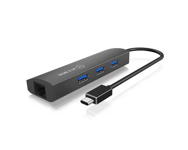 Hub RaidSonic, IcyBox, 3 porturi USB 3.0/Gigabit-LAN Hub
