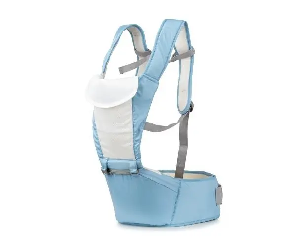 Marsupiu ergonomic cu scaunel Juju HugMeTight, +5luni, reglabil, cu buzunar de depozitare, 4 pozitii, pana la 15kg, Albastru