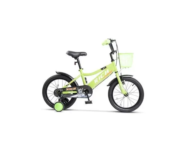 Bicicleta Copii 3-5 ani Rich R1405A, Roti 14 Inch, Frana fata V-Brake, Frana Spate Tambur, Roti Ajutatoare, Verde/Alb
