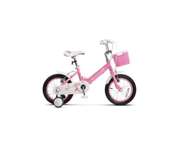 Bicicleta Copii 3-5 ani Velors V1402B, Roti 14 Inch, Frana fata/spate V-Brake, Roti Ajutatoare, Roz/Alb