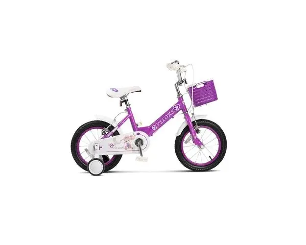 Bicicleta Copii 3-5 ani Velors V1402B, Roti 14 Inch, Frana fata/spate V-Brake, Roti Ajutatoare, Mov/Alb