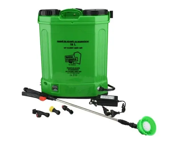 Pompa de stropit cu acumulator 8 Ah MICUL FERMIER MF-PA1007-S001-G01, rezervor 16 litri, debit 2.6 l/min, presiune max 5.5 bar, tija 58 cm