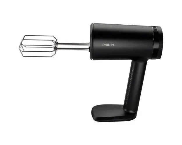 Mixer de mana Philips seria 5000,HR3781/00, 500W, 5 viteze plus functie turbo, Pornire lina, Ecran LED, Design cu raza mare de actiune, Carlige din otel inoxidabil pentru aluat, Palete de sarma din otel inoxidabil (Negru)