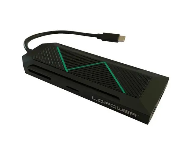 Hub USB, LC-Power LC-HUB-C-MULTI-6-RGB, 3x USB-A, 1x USB-C, 1x MicroSD, 1x RJ-45, 1x 3.5mm Audio (Negru)