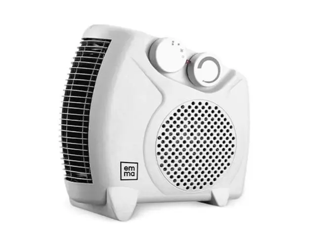 Aeroterma Electrica Emma, Putere 2000 W, 2 Trepte de Incalzire, Termostat Reglabil, Control Automat al Temperaturii, Lampa de Control, Protectie Supraincalzir si Rasturnare, Alimentare 220 - 240 V, Design patrat si compact, Alb