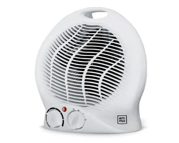 Aeroterma Electrica Emma, Putere 2000 W, 2 Trepte de Incalzire, Termostat Reglabil, Control Automat al Temperaturii, Lampa de Control, Protectie Supraincalzir si Rasturnare, Alimentare 220 - 240 V, Design rotund si compact, Alb