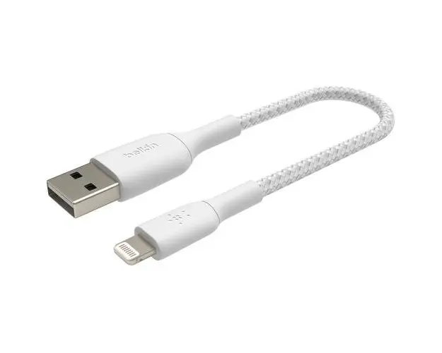 Cablu Belkin BOOST CHARGE USB-A catre Lightning, impletit, 0,15M, Alb