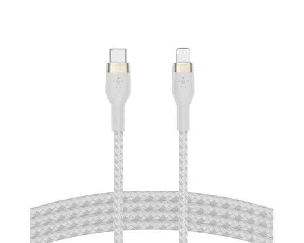 Cablu Belkin BOOST CHARGE PRO Flex USB-C catre LTG, Silicon impletit, 3M, Alb