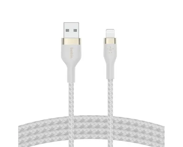 Cablu Belkin BOOST CHARGE PRO Flex USB-A catre LTG, Silicon impletit, 2M, Alb