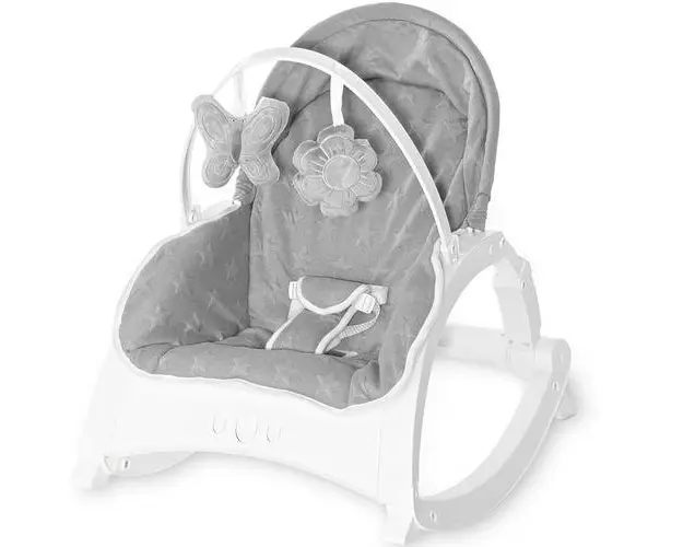 Fotoliu balansoar Lorelli Alex Cool Grey Stars, cu masuta, vibratii si muzica, Gri