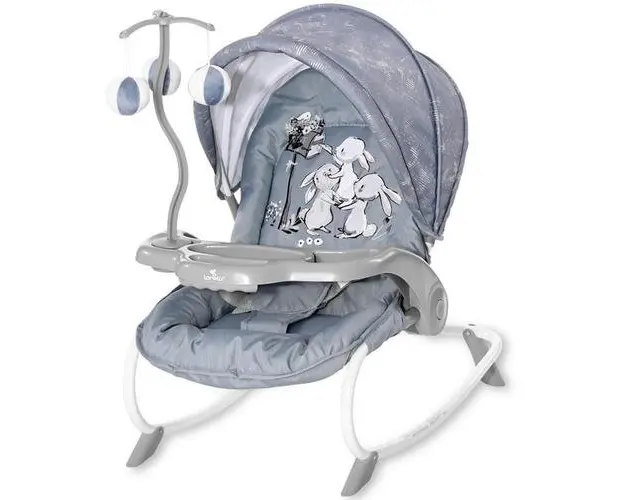 Fotoliu balansoar Lorelli Dream Time, Silver Blue Rabbits, colectie 2021