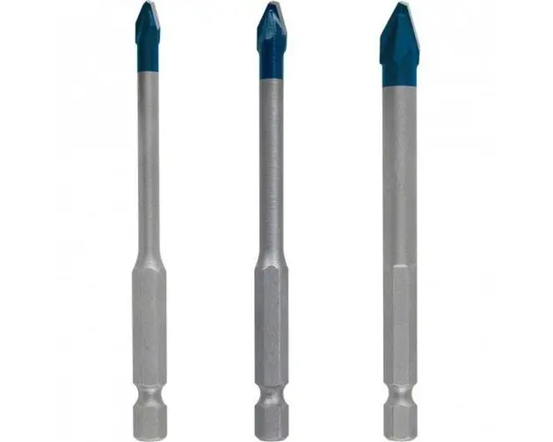 Set 3 burghie HEX-9 EXPERT Bosch pentru placi ceramice, diametre 5/6/8 mm, lungime 90 mm