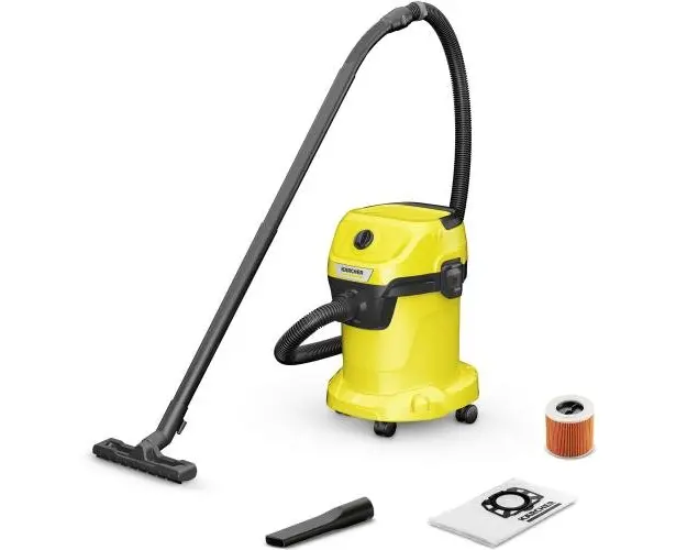Aspirator multifunctional Karcher WD 3 V-17/4/20 1.628-127.0, Aspirare umeda si uscata, 17 l, Furtun 2 m, 1000 W, Sac filtru din hartie, Functie de suflare (Galben/Negru)