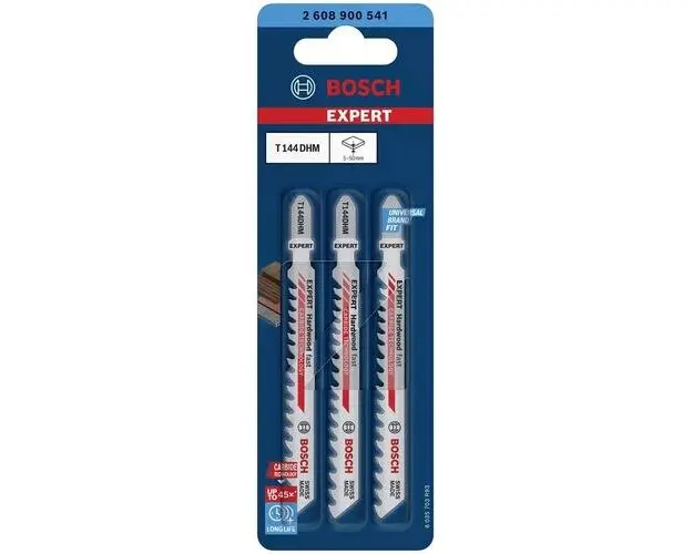 Set de 3 panze de fierastrau vertical Bosch Expert Hardwood fast T 144 DHM 2608900541, 3.5-5 mm spatiere dinti, 100 mm lungime