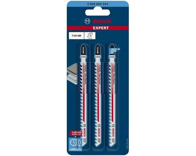 Set de 3 panze de fierastrau vertical Bosch Expert Fiber Plaster T 341 HM 2608900564, 4.3 spatiere dinti, 132 mm lungime
