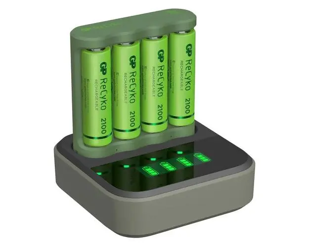 Statie de incarcare GP Batteries B421, 4 sloturi, Afisaj LCD (Verde)