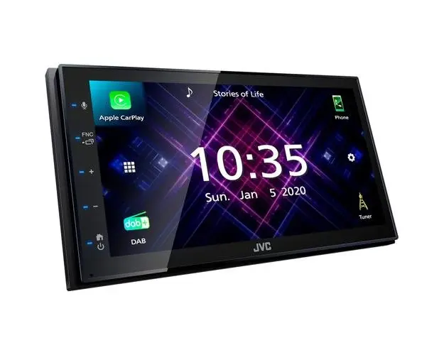 Sistem multimedia JVC KWM565DBT 2 DIN cu DAB+, USB, Compatibil Apple CarPlay, Android Auto si Mirroring pentru Android, Ecran tactil capacitiv de 6.8inch, Bluetooth® incorporat, Conectare automata smarthphone, Compatibil camera marsarier (Negru)