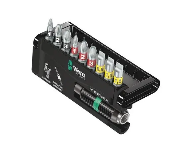 Set biti Wera Rapidaptor Bit-Check 10 BiTorsion 1, 10 piese, cu suport