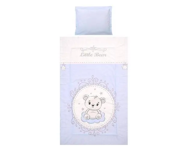 Set lenjerie pat, 3 piese Lorelli Cosy Little Bear Blue, bumbac ranforce, 0-3 luni