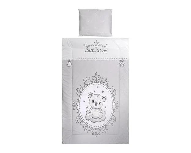 Set lenjerie pat 3 piese Lorelli Cosy Little Bear Grey, bumbac ranforce, lavabil 30C