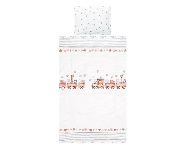 Set lenjerie pat 3 piese Lorelli Cosy Train Grey, bumbac ranforce, 0-3 luni