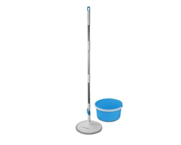 Set mop rotativ Esperanza Spin Mop, cu galeata si storcator, rotire 360 grade, diametru mop 25.5 cm (Alb/Albastru)
