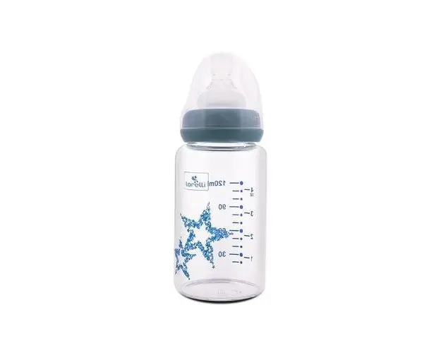 Biberon din sticla cu tetina anti-colici Lorelli, 0 luni+, 120 ml, Blue