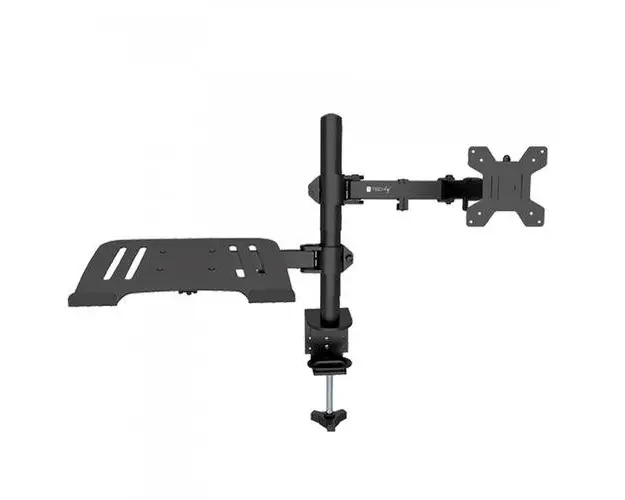 Suport brat de birou pentru monitor Techly ICA-LCD 174NB, 13-32 inch si raft pentru laptopuri, Negru