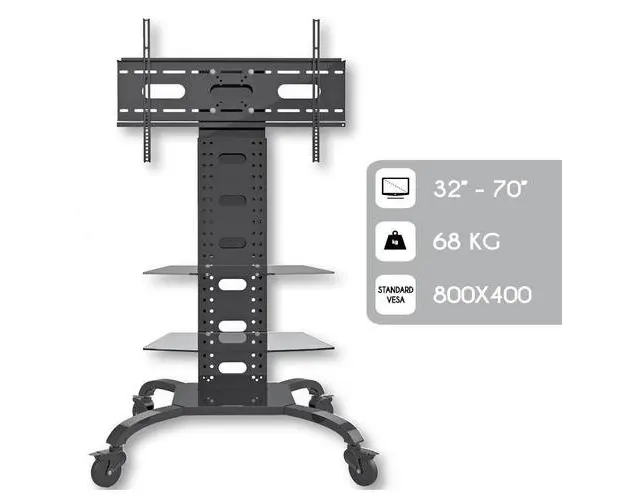 Stand mobil TV Techly ICA-TR8 022618, 32''-70'', Vesa, reglabil cu doua rafturi