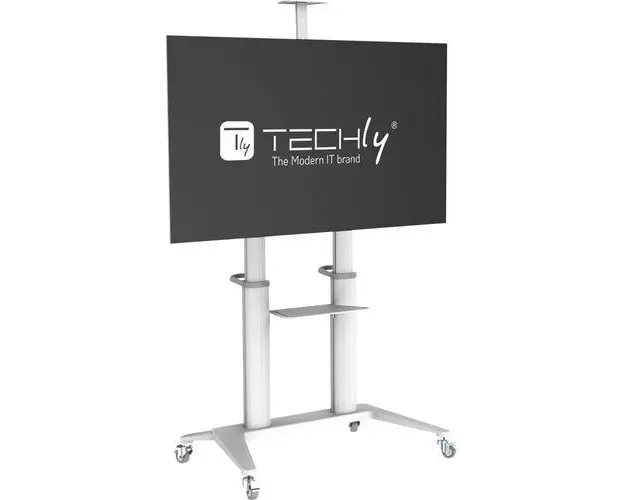 Stand mobil Techly ICA-TR49W, 70inch-120inch, Raft multimedia, Reglabil, 140 kg (Alb)