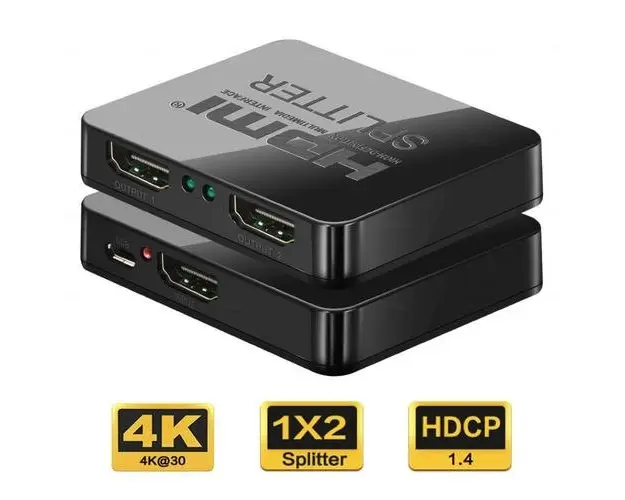 Splitter HDMI PremiumCord, khsplit2c, 1 intrare - 2 iesiri, 3D, 4K x 2K, FULL HD, alimentare cablu USB (Negru)