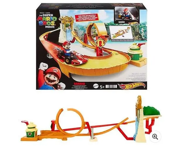 Set de joaca masinuta Mario pista regatul din jungla, Hot Wheels, 1:64